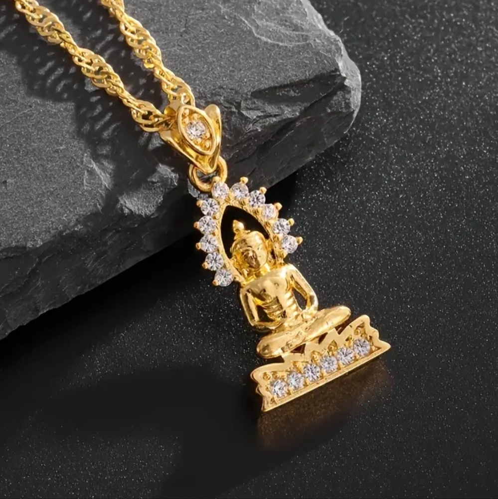 Buddha Necklace Dainty with simulated diamond Gold chain